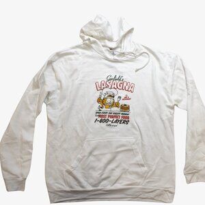 Garfield Mens Hot And Delicious Lasagna Funny Cartoon Cat White Hoodie New XL
